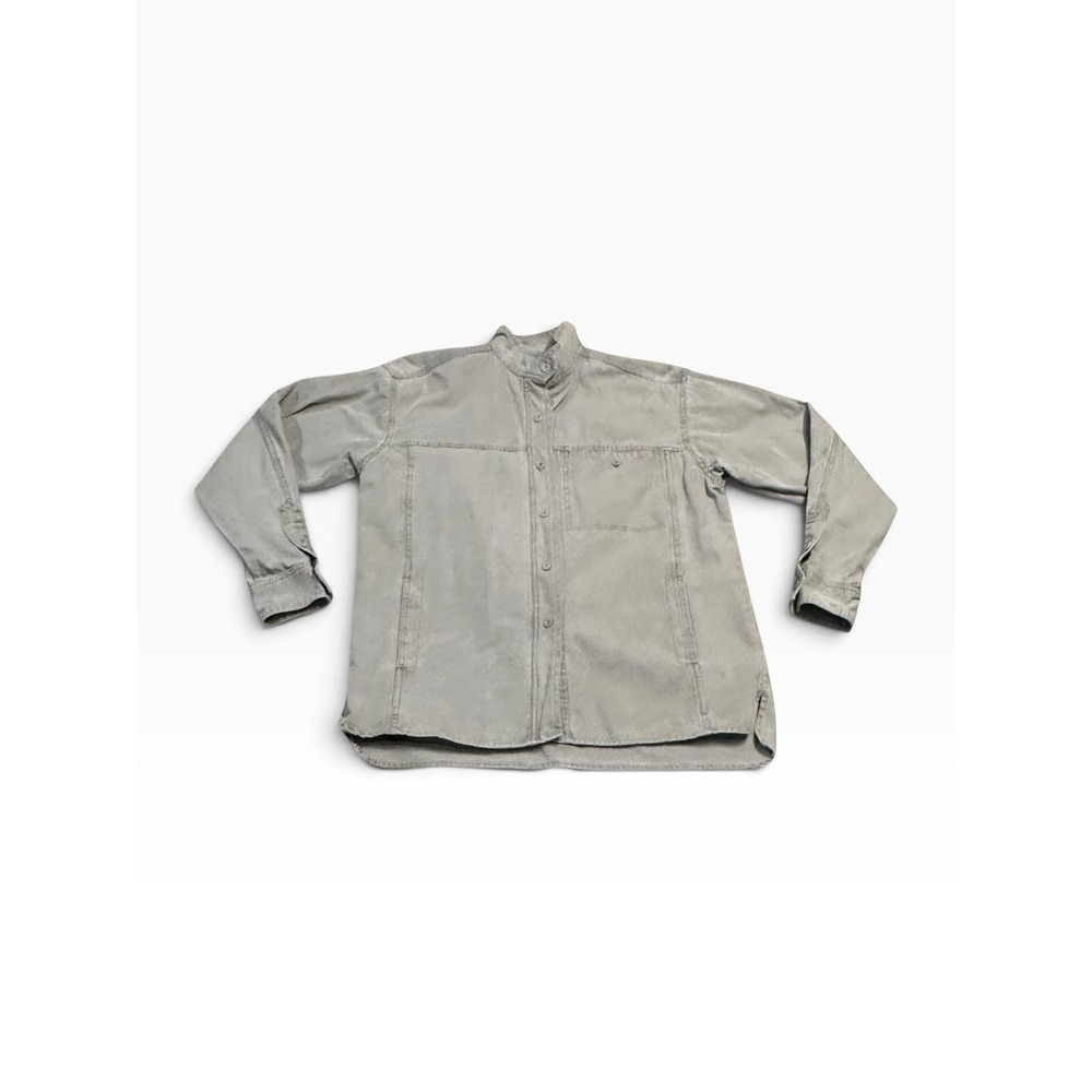Vtg HTF The North Face Button Up Shirt Womens M Khaki Gray Stand Collar Cotton